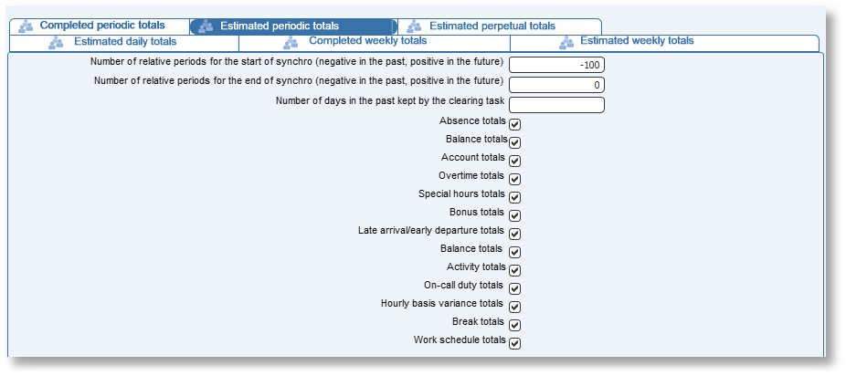 Tick a box to access the corresponding table