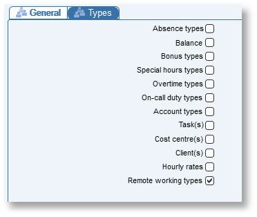 Tick a box to access the corresponding table