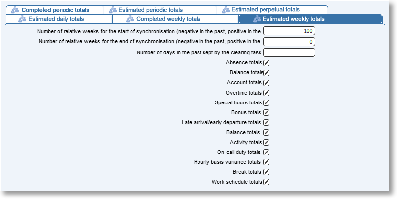 Tick a box to access the corresponding table