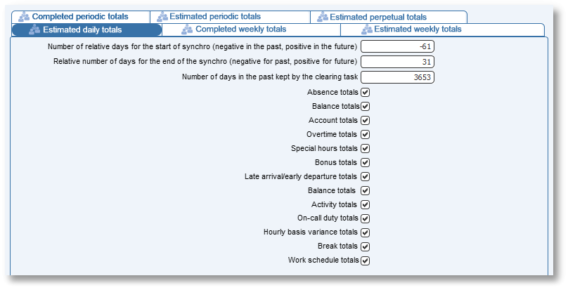 Tick a box to access the corresponding table