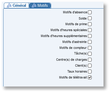 Cochez une case pour accéder à la table correspondante